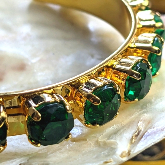 Lab Created Emerald in 14K Gold Plated Cuff Bracelet - Picture 2 of 4